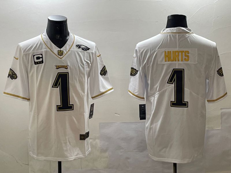 Men Philadelphia Eagles #1 Hurts White gold Throwback 2025 Nike Vapor Limited NFL Jersey style 4->philadelphia eagles->NFL Jersey